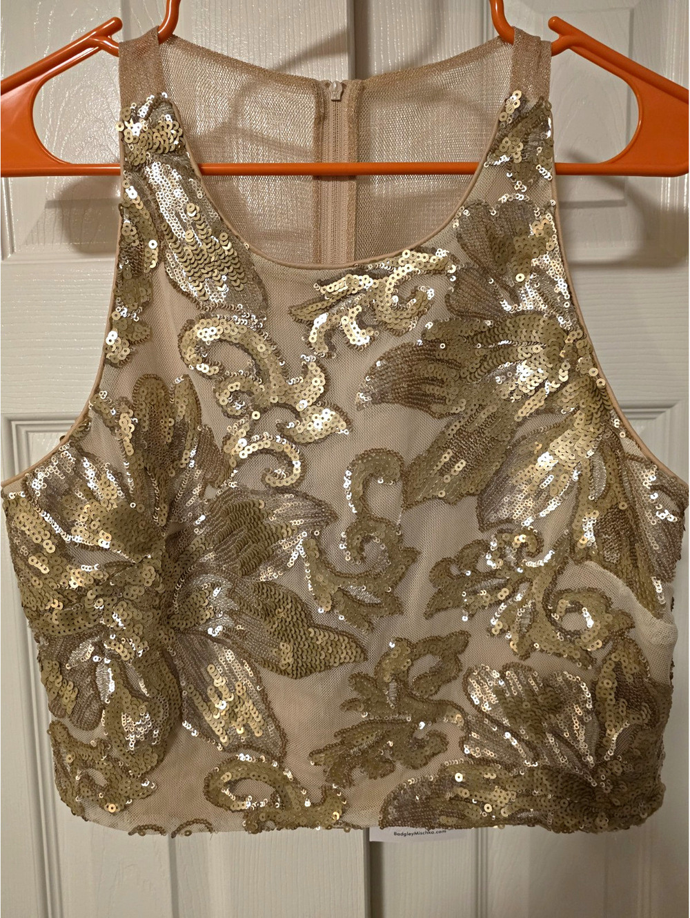 Badgley Mischka Margot BLE5019 Blush Gold Sequin Mesh Sheer Zip Top 12